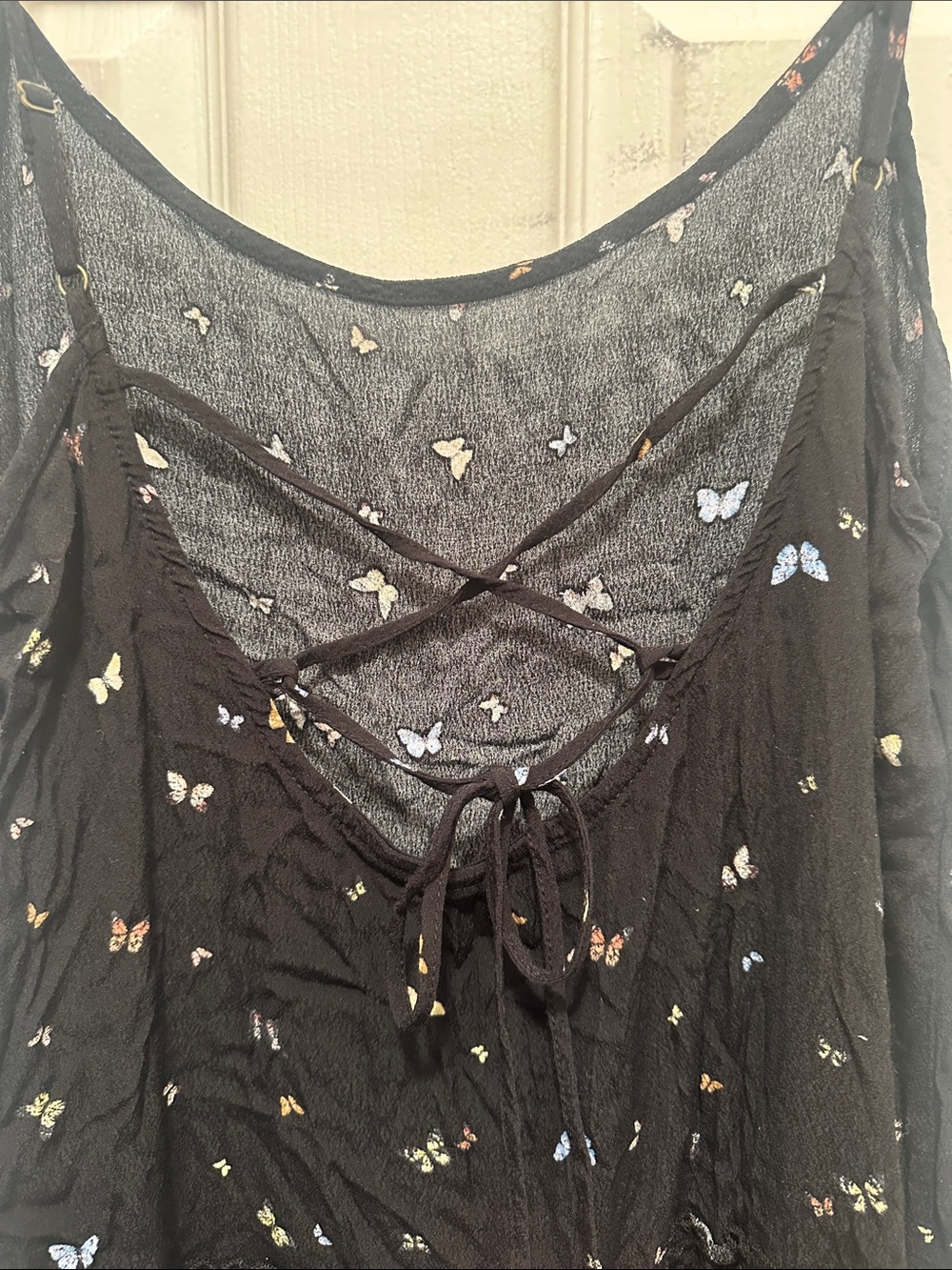 Black Butterfly Print Spaghetti Strap Dress Whimsigoth Y2K - Picture 4 of 4